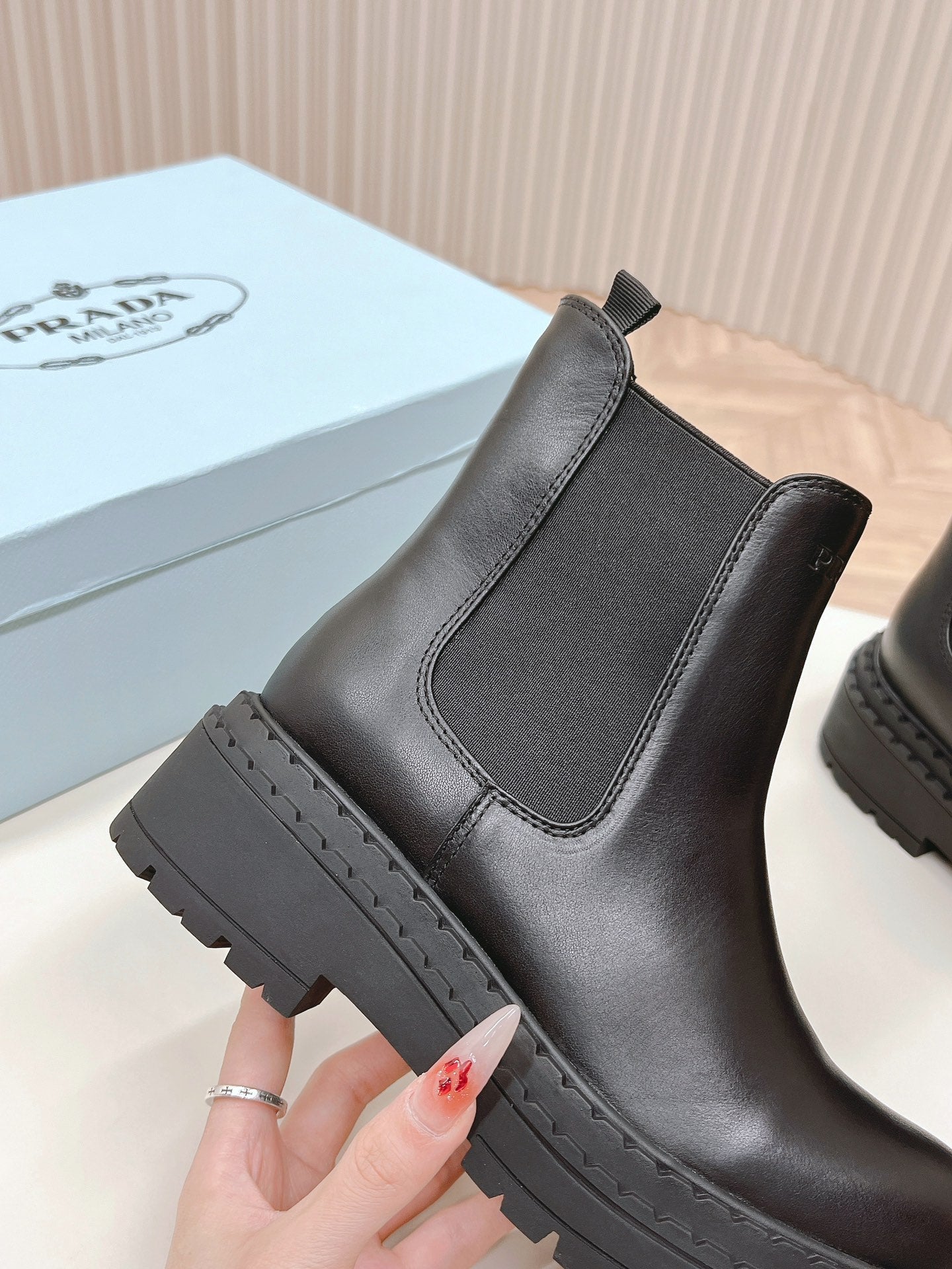 PRA MONOLITH BRUSHED BOOTIES BLACK CALFSKIN