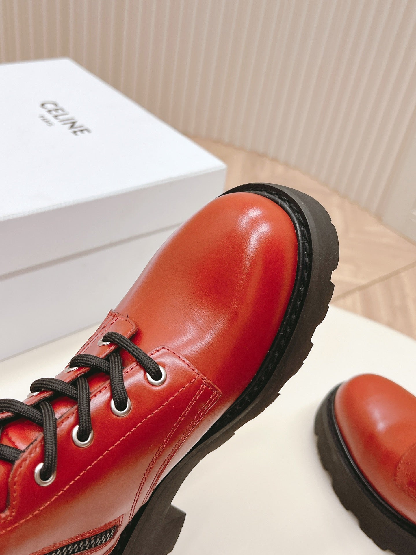 TRIOMPHE RANGERS MID LACE-UP BOOT IN CHERRY RED CALFSKIN