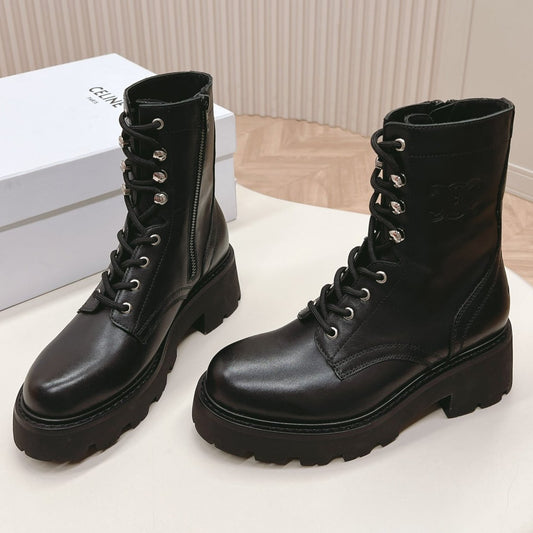 TRIOMPHE RANGERS MID LACE-UP BOOT IN BLACK CALFSKIN