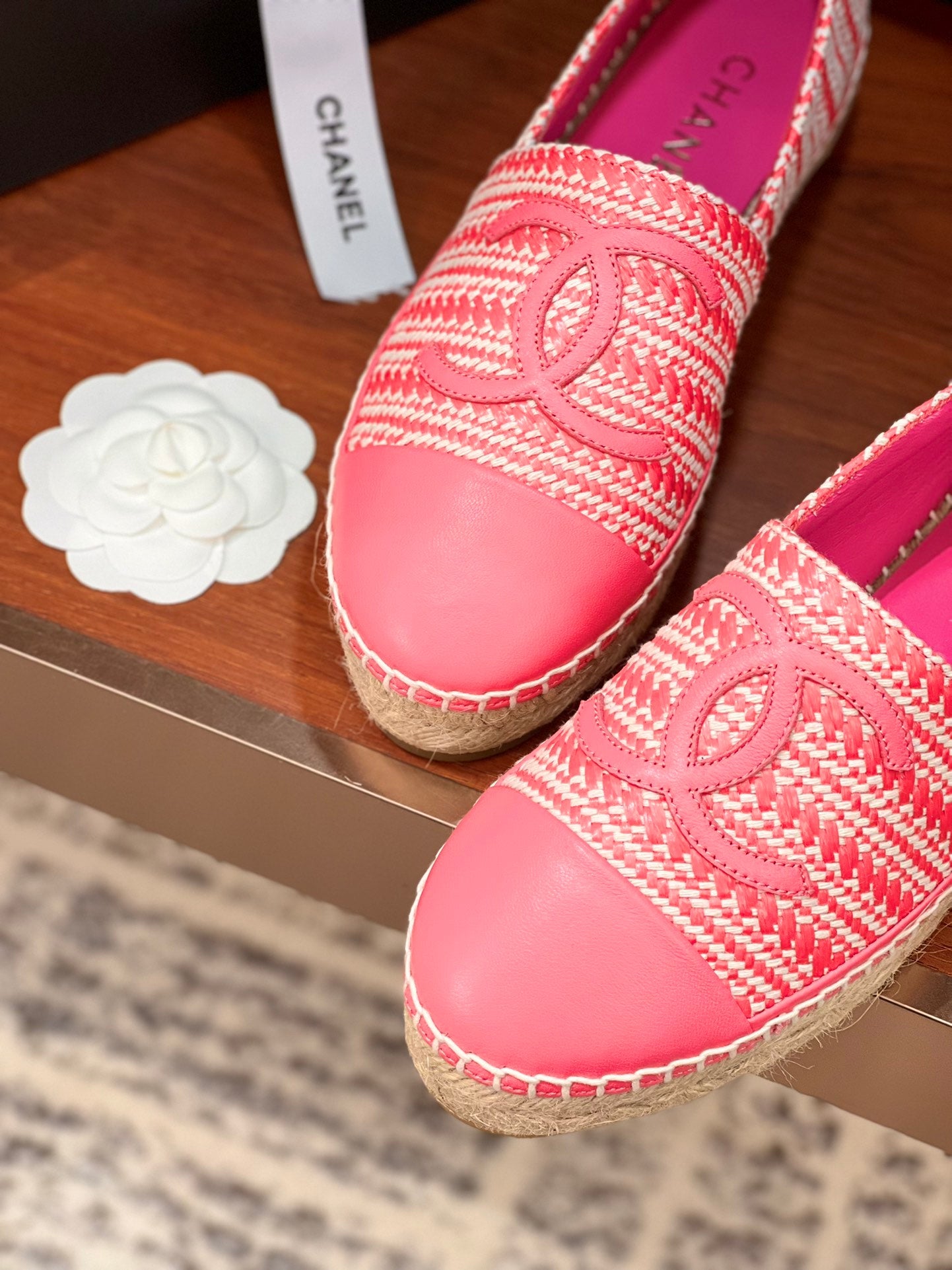 cc espadrilles beige pink woolen cloth pink lambskin