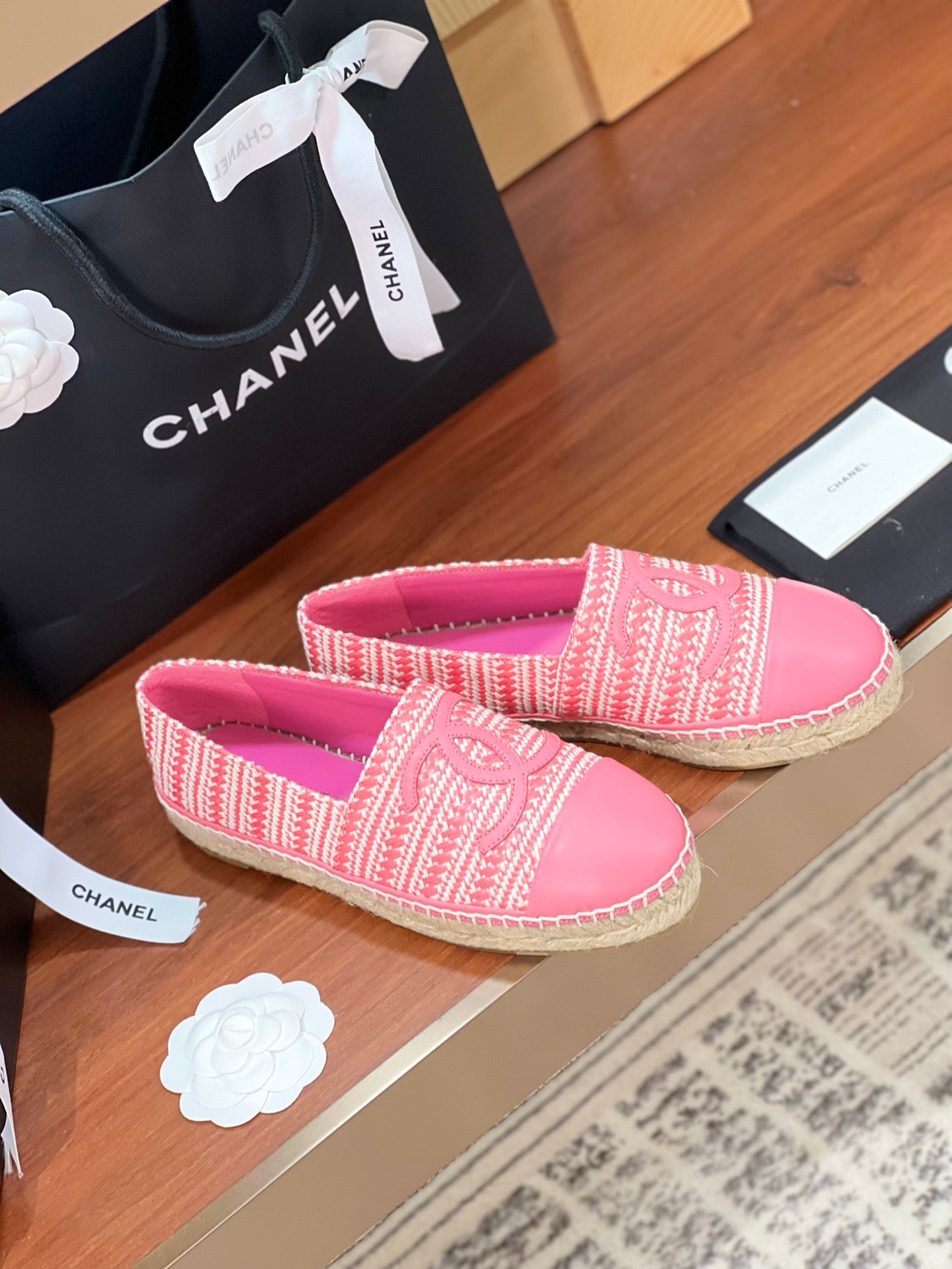 cc espadrilles beige pink woolen cloth pink lambskin