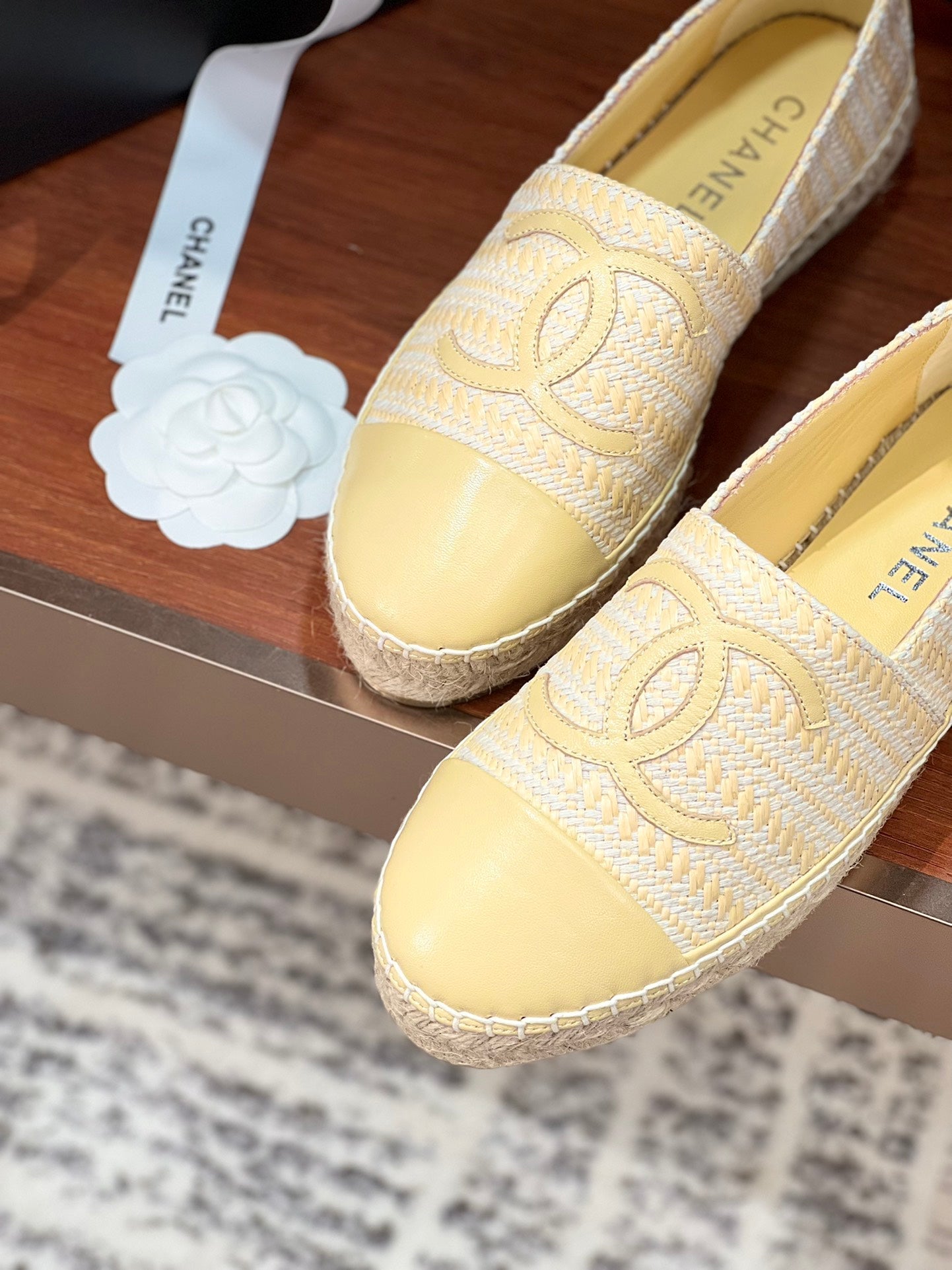 cc espadrilles beige white woolen cloth beige lambskin