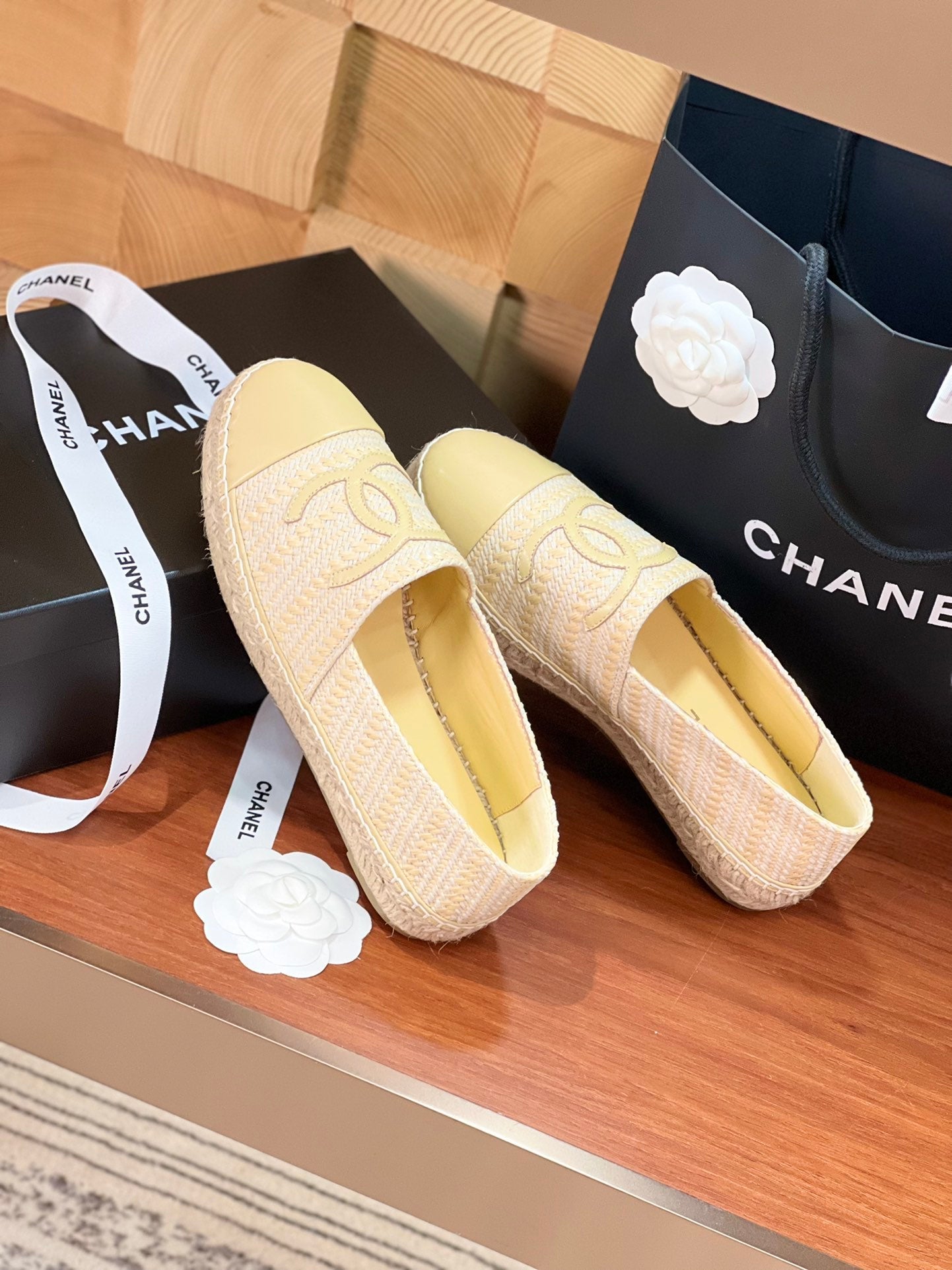 cc espadrilles beige white woolen cloth beige lambskin