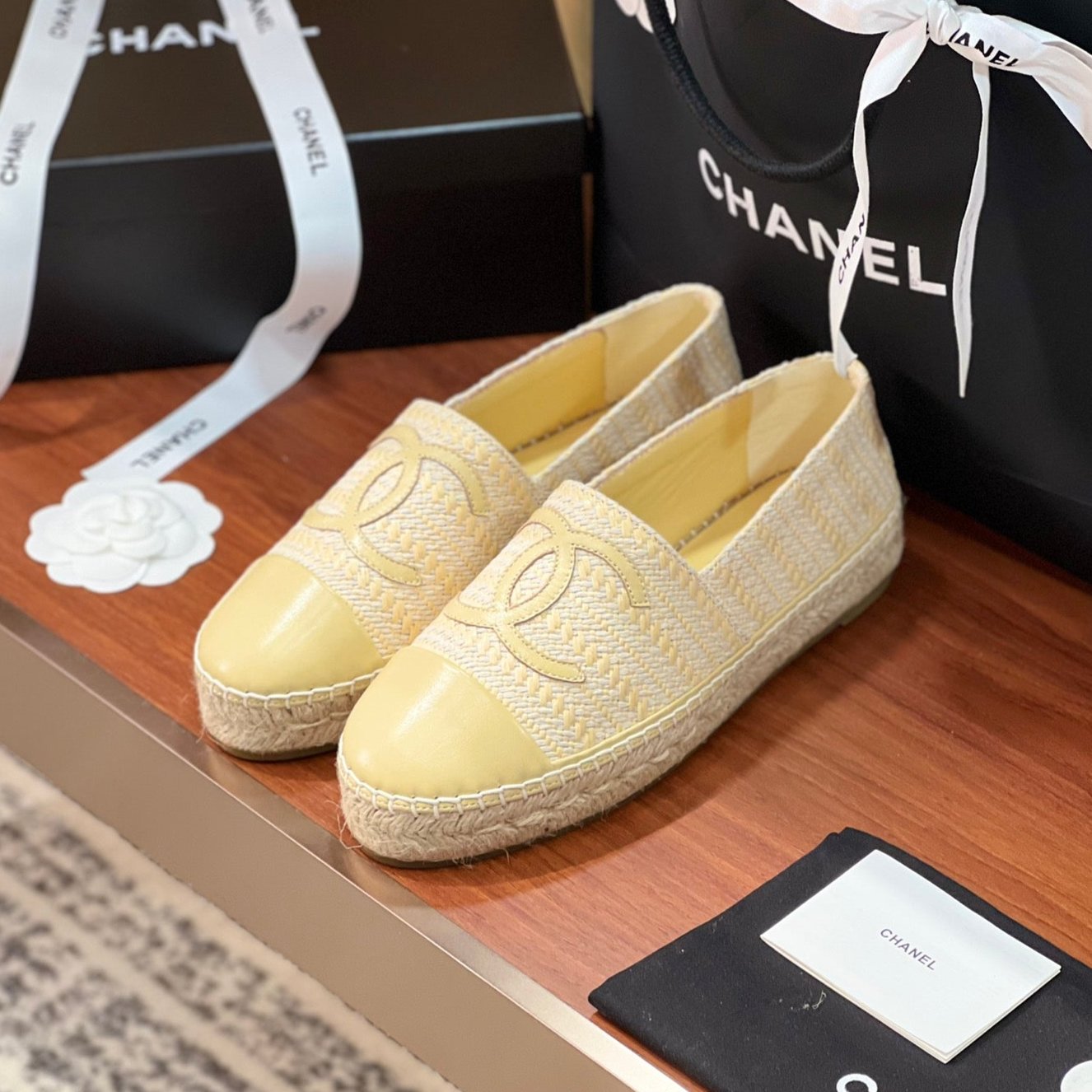 cc espadrilles beige white woolen cloth beige lambskin