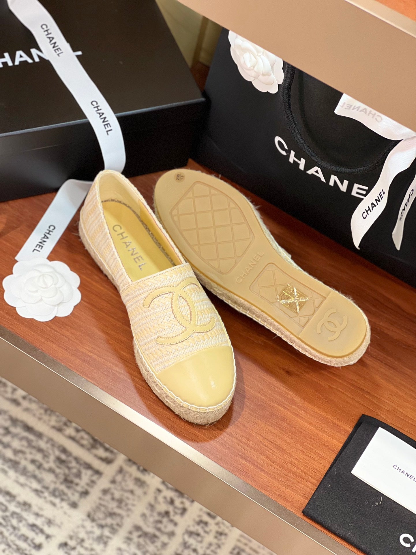 cc espadrilles beige white woolen cloth beige lambskin