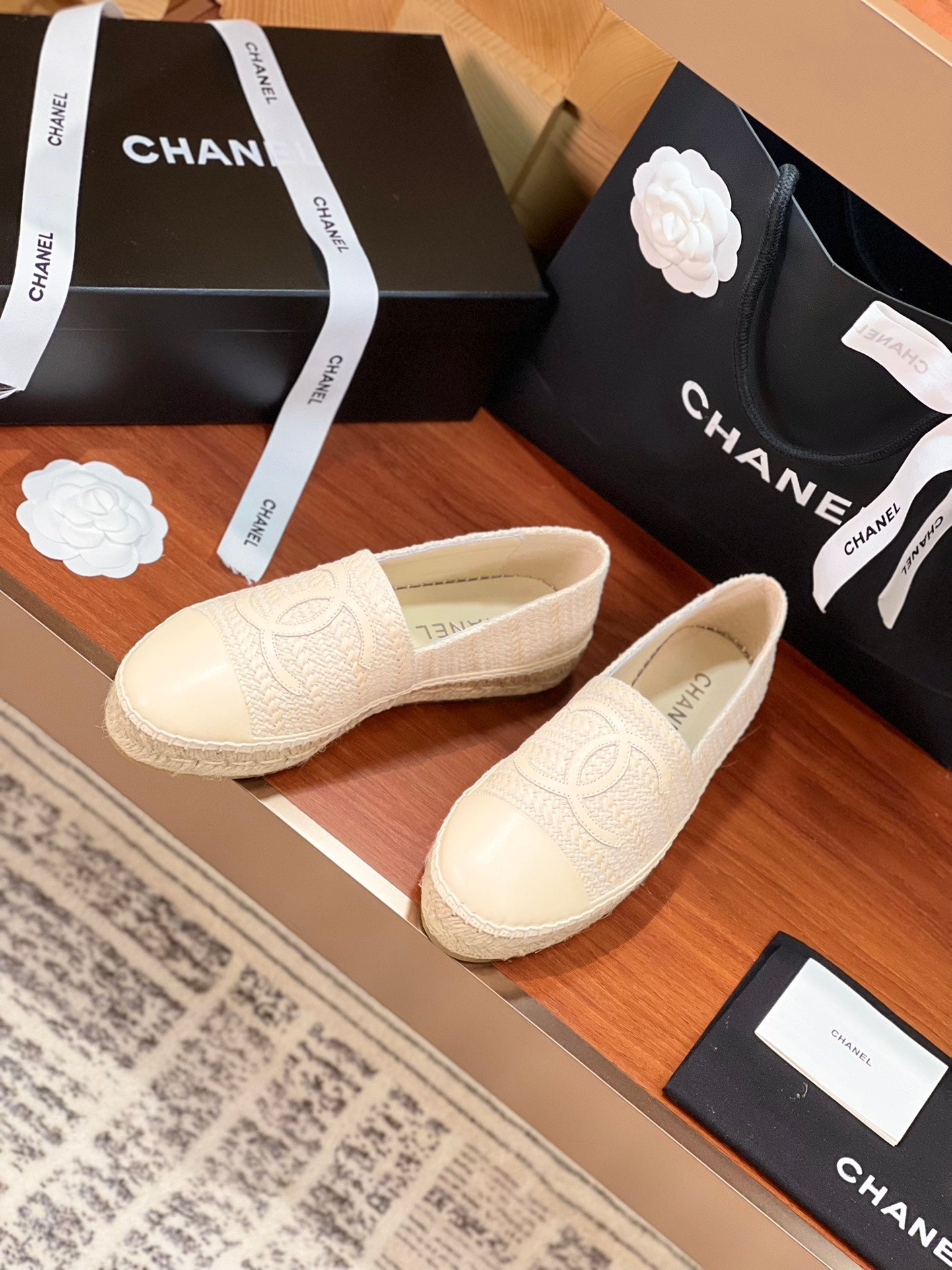 cc espadrilles beige woolen cloth beige lambskin