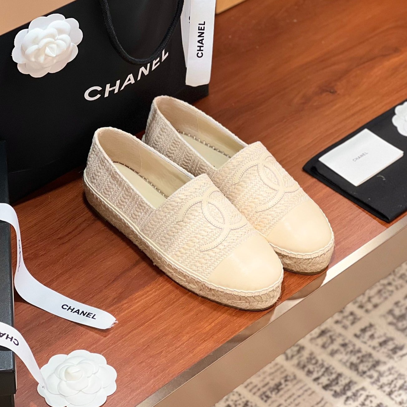 cc espadrilles beige woolen cloth beige lambskin