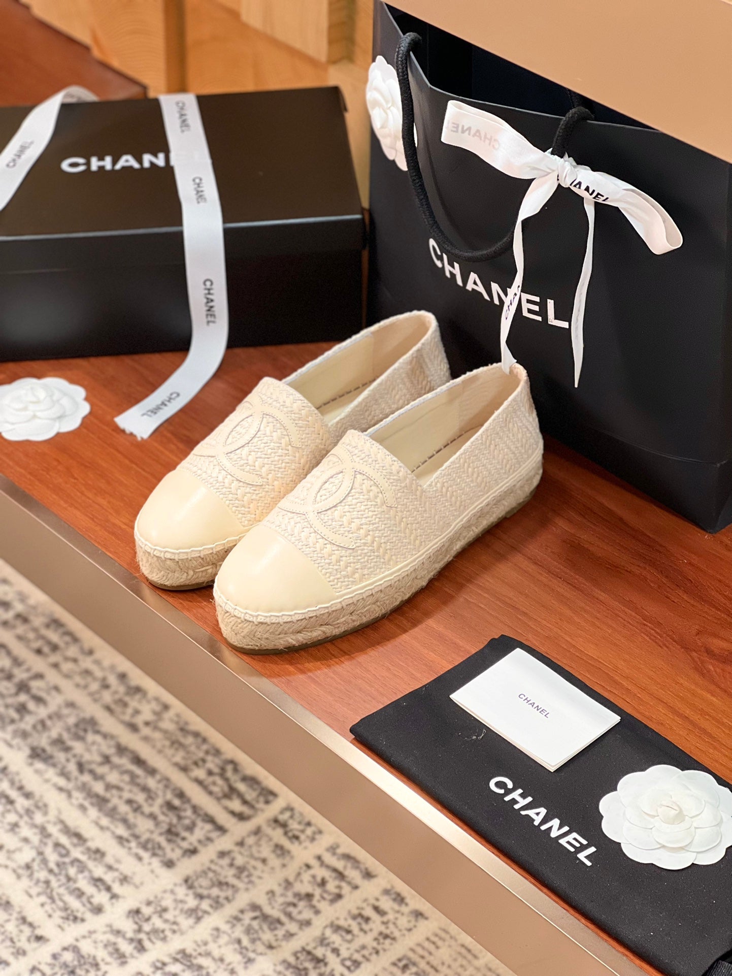 cc espadrilles beige woolen cloth beige lambskin