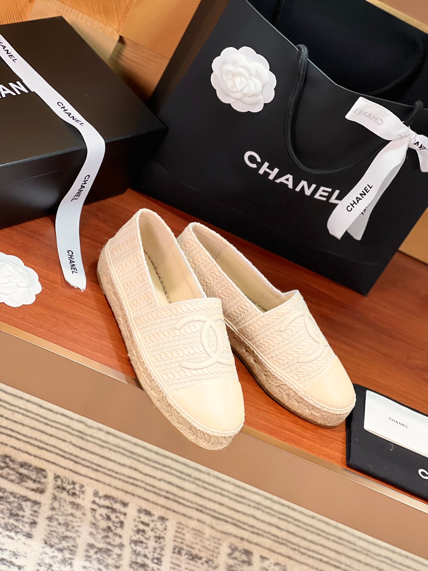 cc espadrilles beige woolen cloth beige lambskin