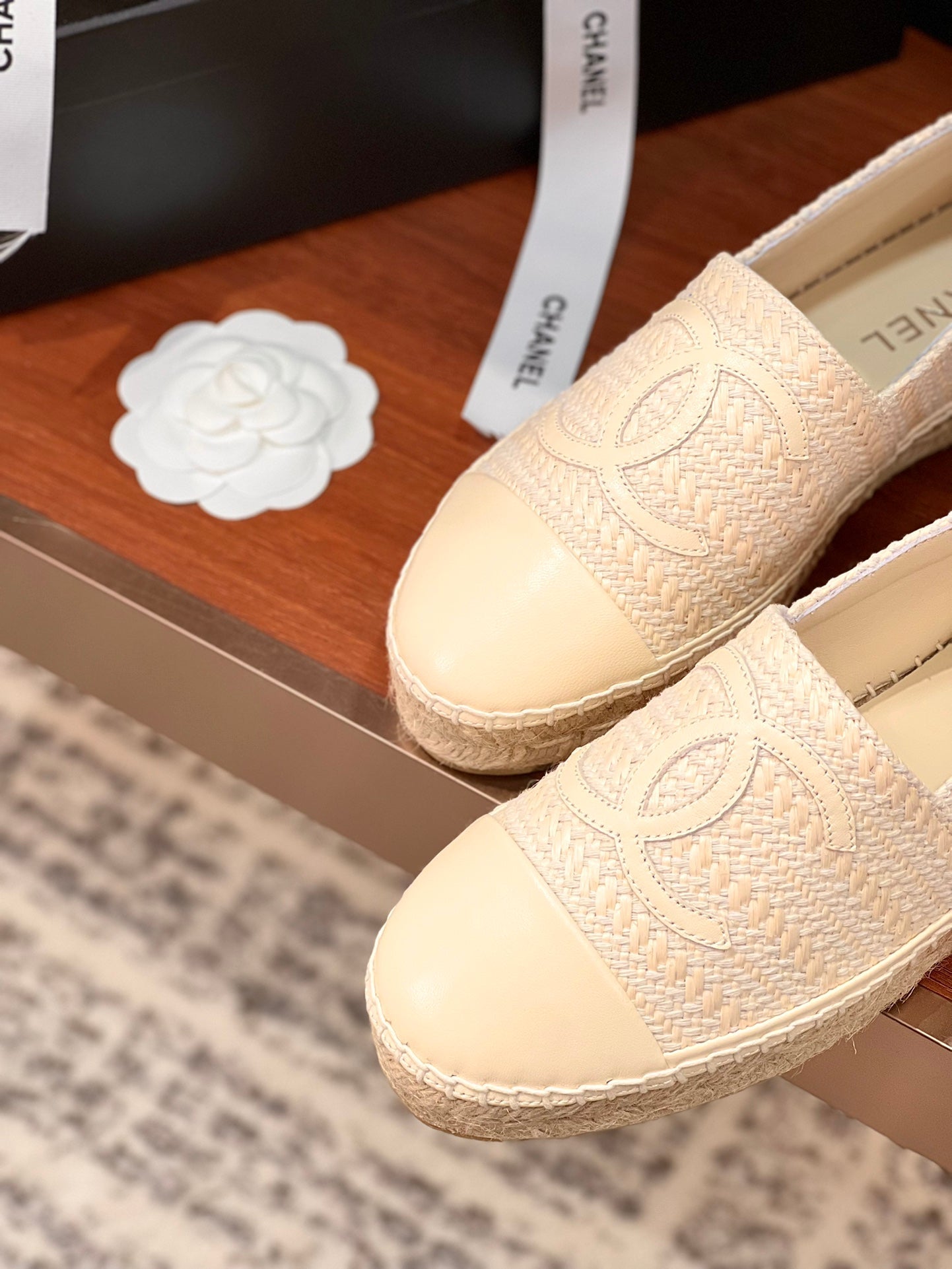 cc espadrilles beige woolen cloth beige lambskin