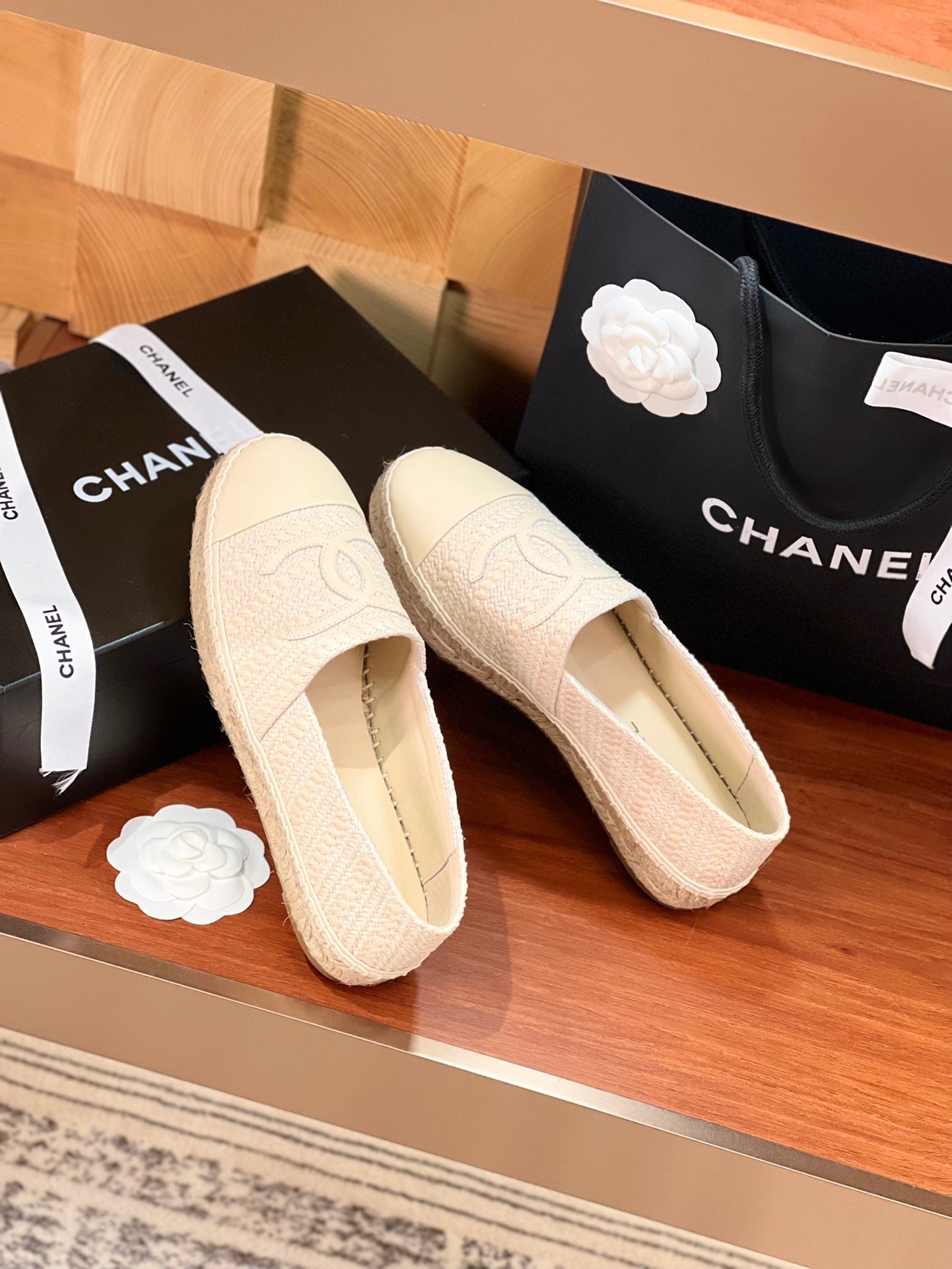 cc espadrilles beige woolen cloth beige lambskin