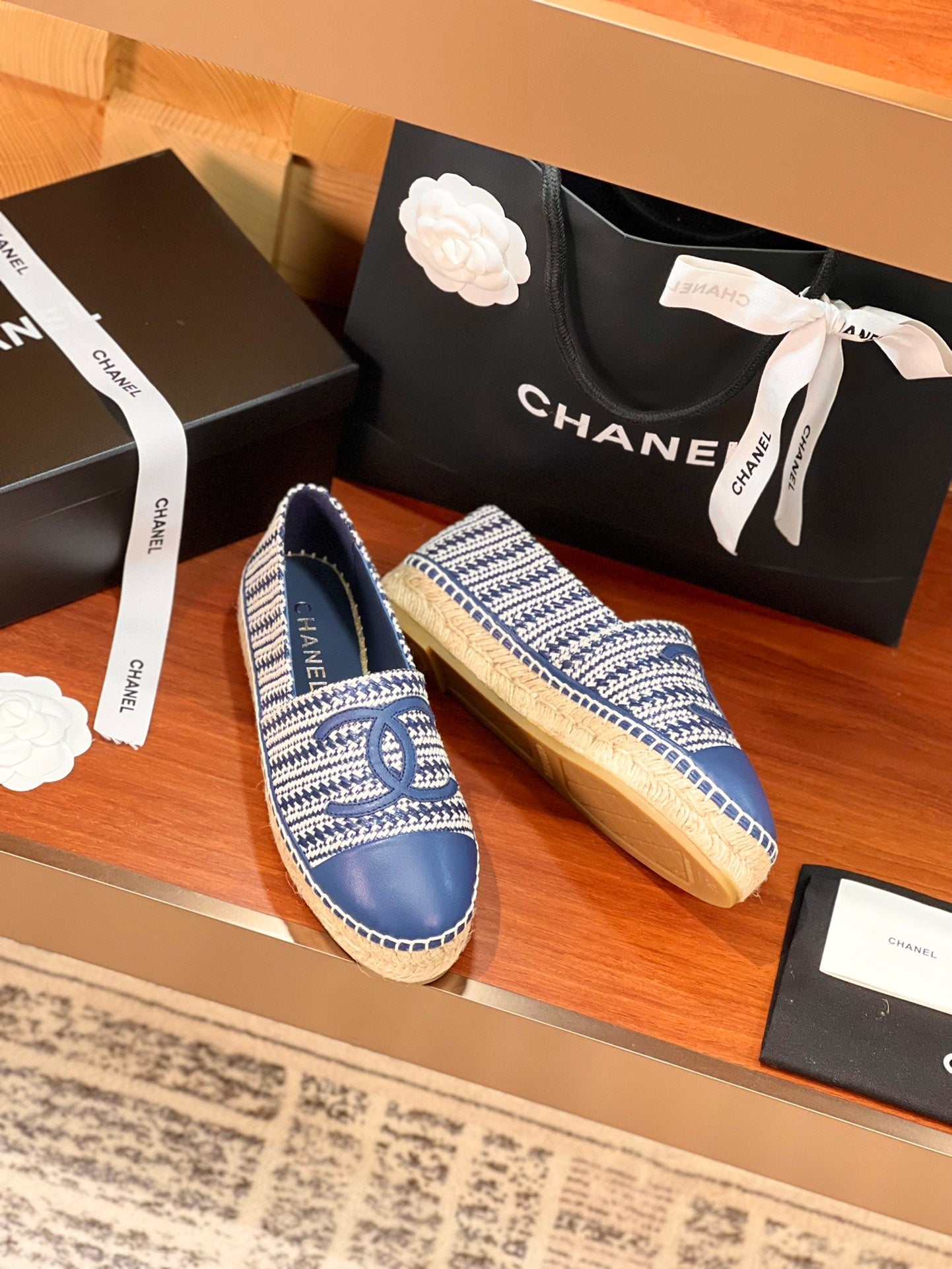 cc espadrilles white blue woolen cloth blue lambskin