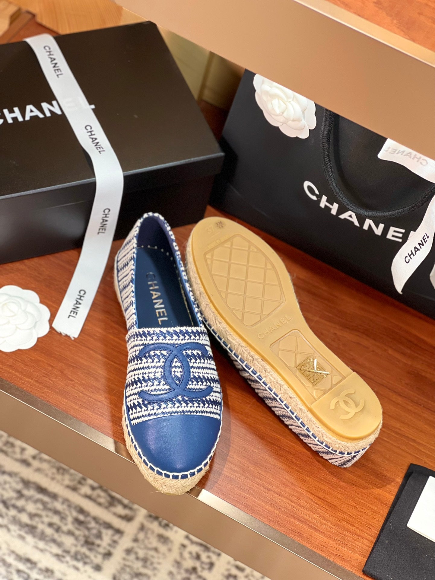 cc espadrilles white blue woolen cloth blue lambskin