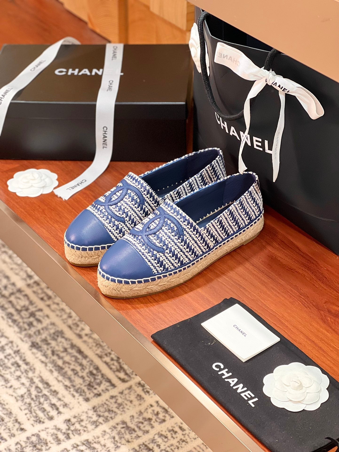 cc espadrilles white blue woolen cloth blue lambskin