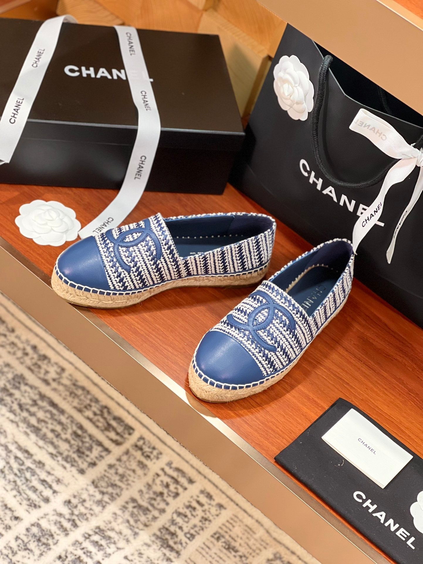 cc espadrilles white blue woolen cloth blue lambskin