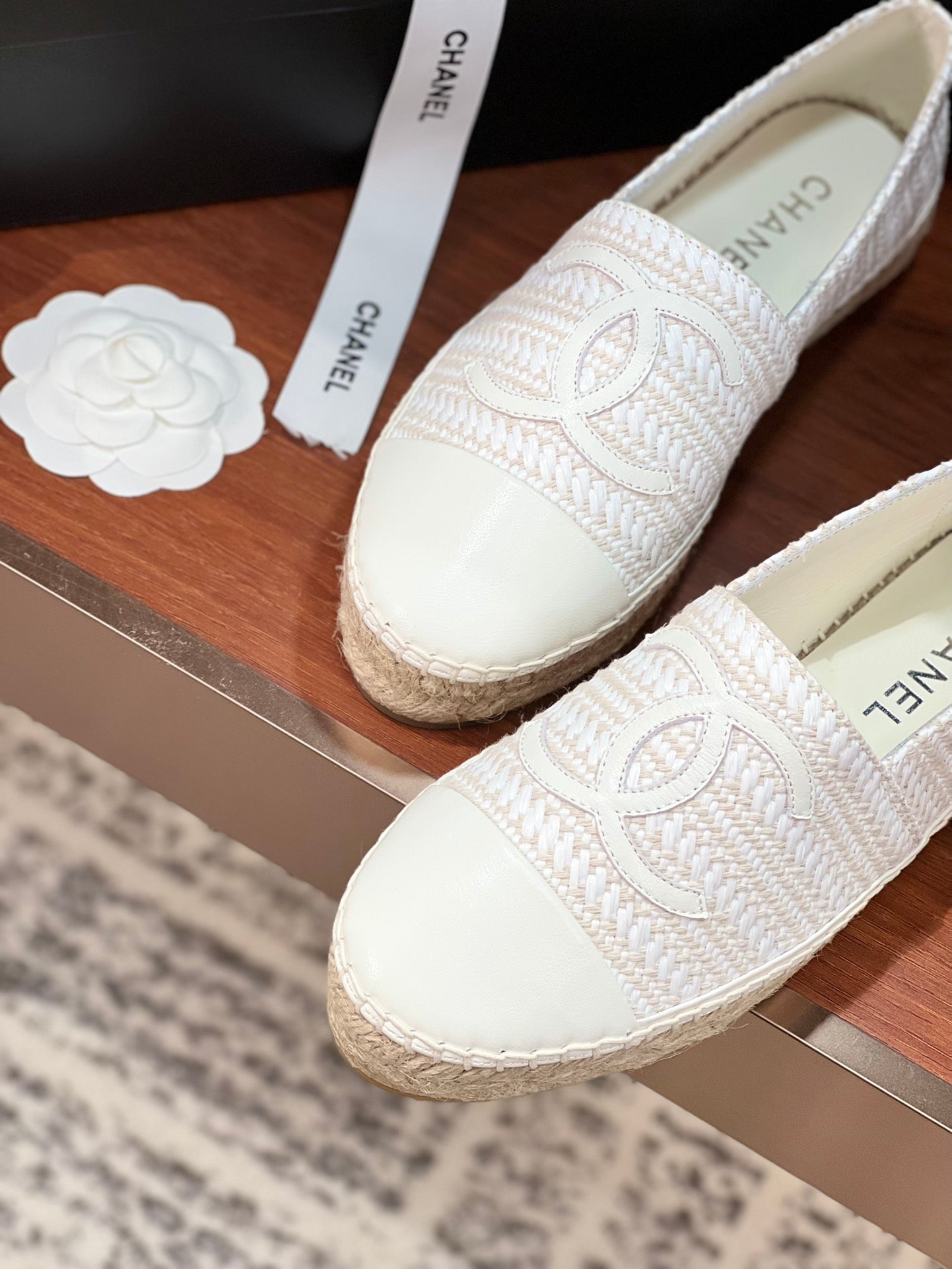 cc espadrilles white woolen cloth white lambskin