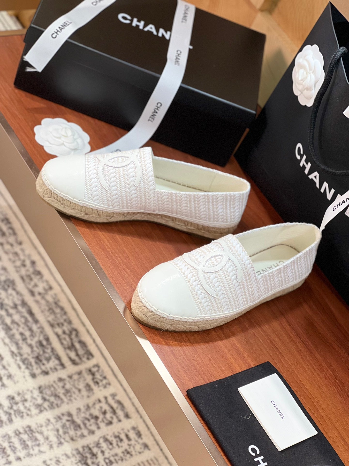 cc espadrilles white woolen cloth white lambskin