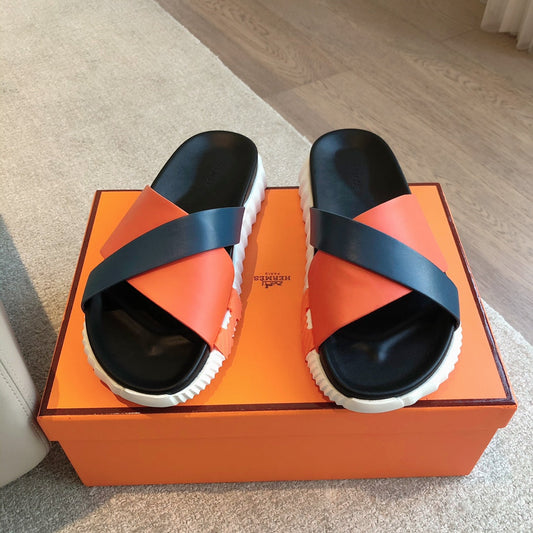 INFRA SANDAL BLACK MIX ORANGE CALFSKIN