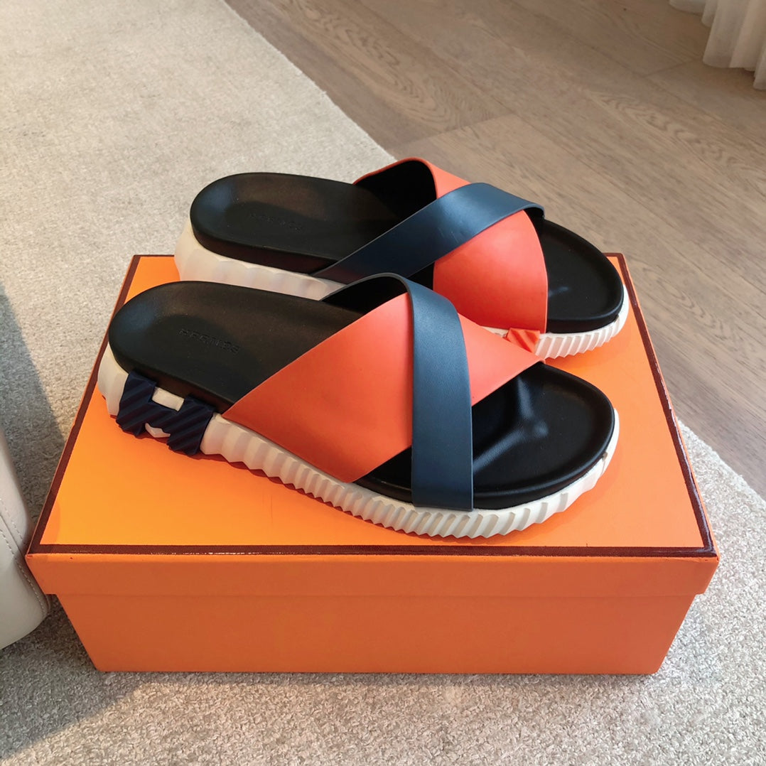 INFRA SANDAL BLACK MIX ORANGE CALFSKIN