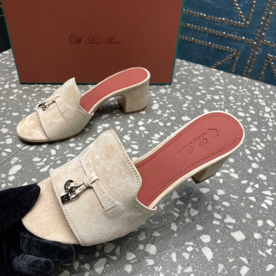 Summer Charms Mules 80 Beige Suede Salmon Lambskin