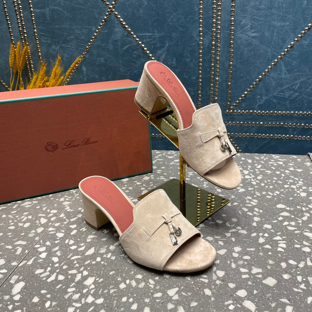 Summer Charms Mules 80 Beige Suede Salmon Lambskin