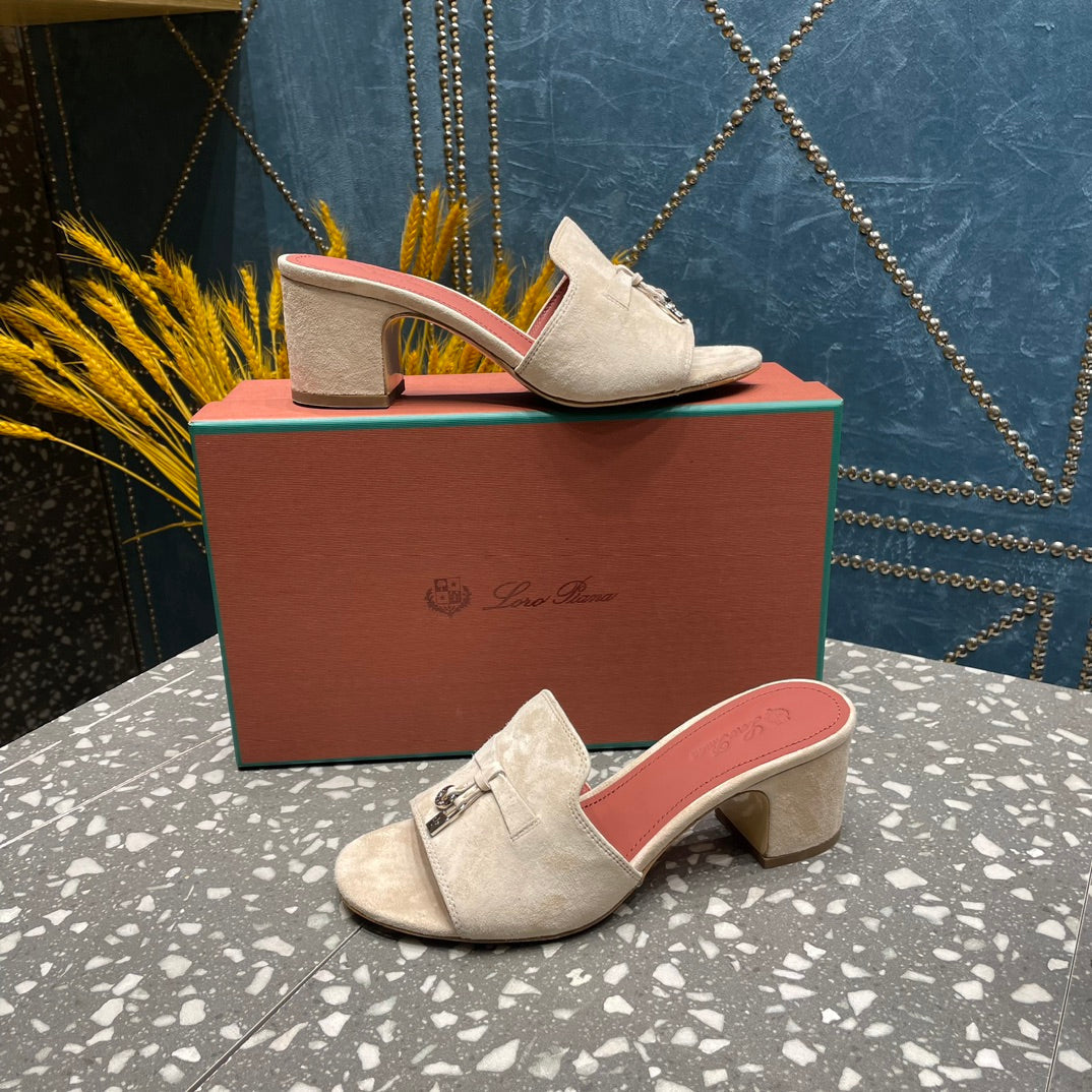 Summer Charms Mules 80 Beige Suede Salmon Lambskin