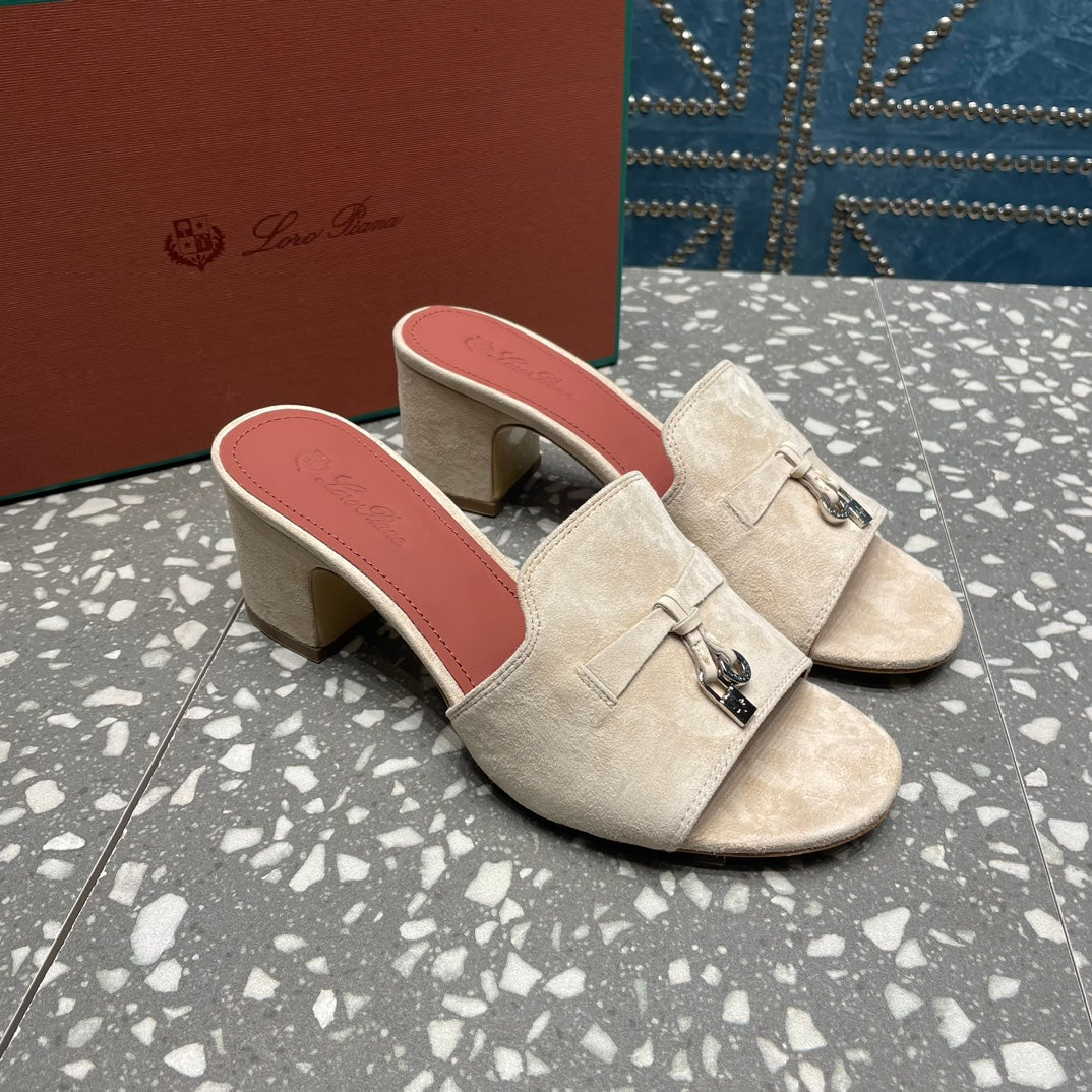 Summer Charms Mules 80 Beige Suede Salmon Lambskin