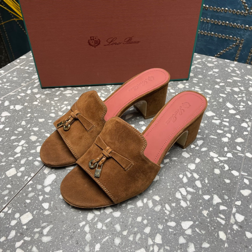 Summer Charms Mules 80 Brown Suede Salmon Lambskin