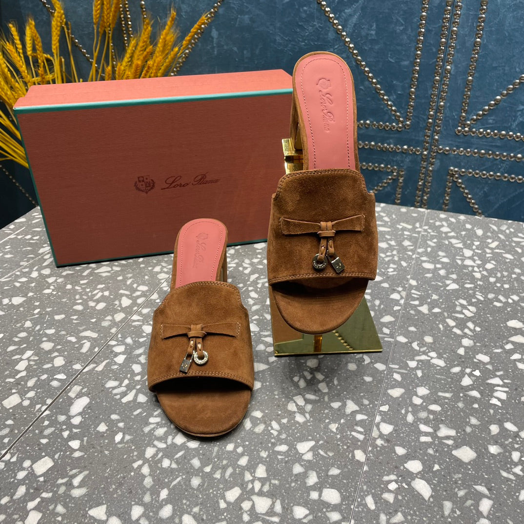 Summer Charms Mules 80 Brown Suede Salmon Lambskin