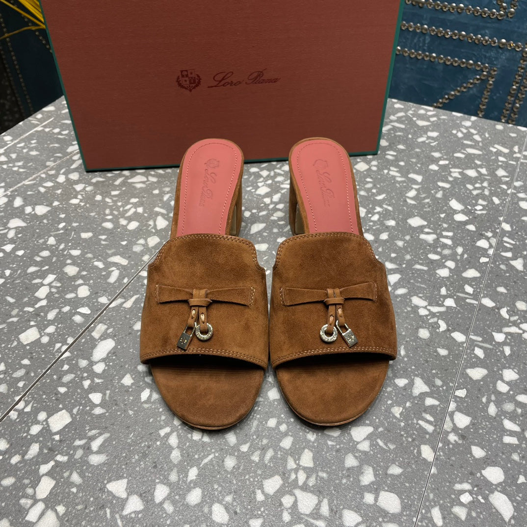 Summer Charms Mules 80 Brown Suede Salmon Lambskin