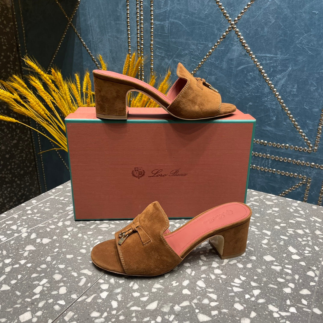 Summer Charms Mules 80 Brown Suede Salmon Lambskin