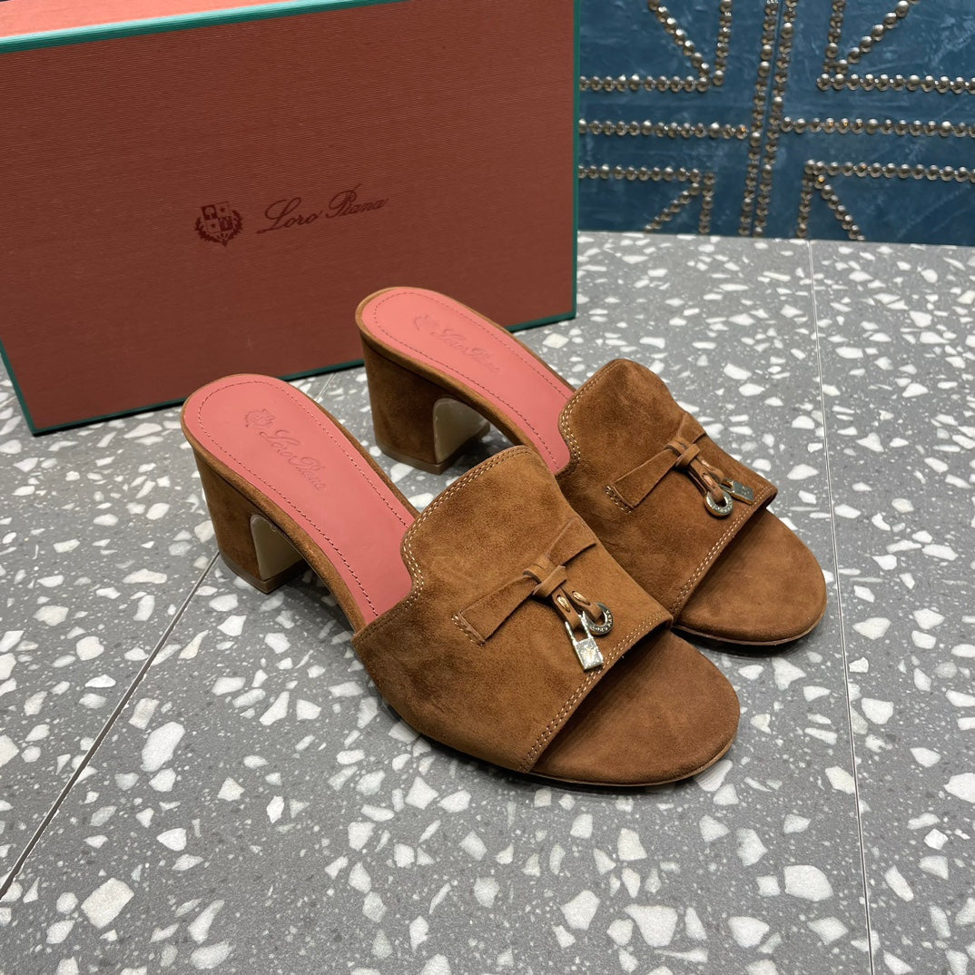 Summer Charms Mules 80 Brown Suede Salmon Lambskin