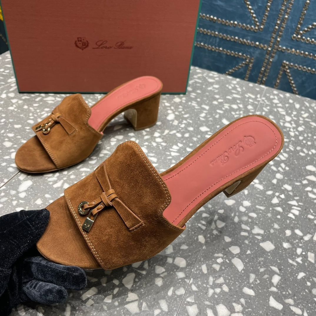 Summer Charms Mules 80 Brown Suede Salmon Lambskin