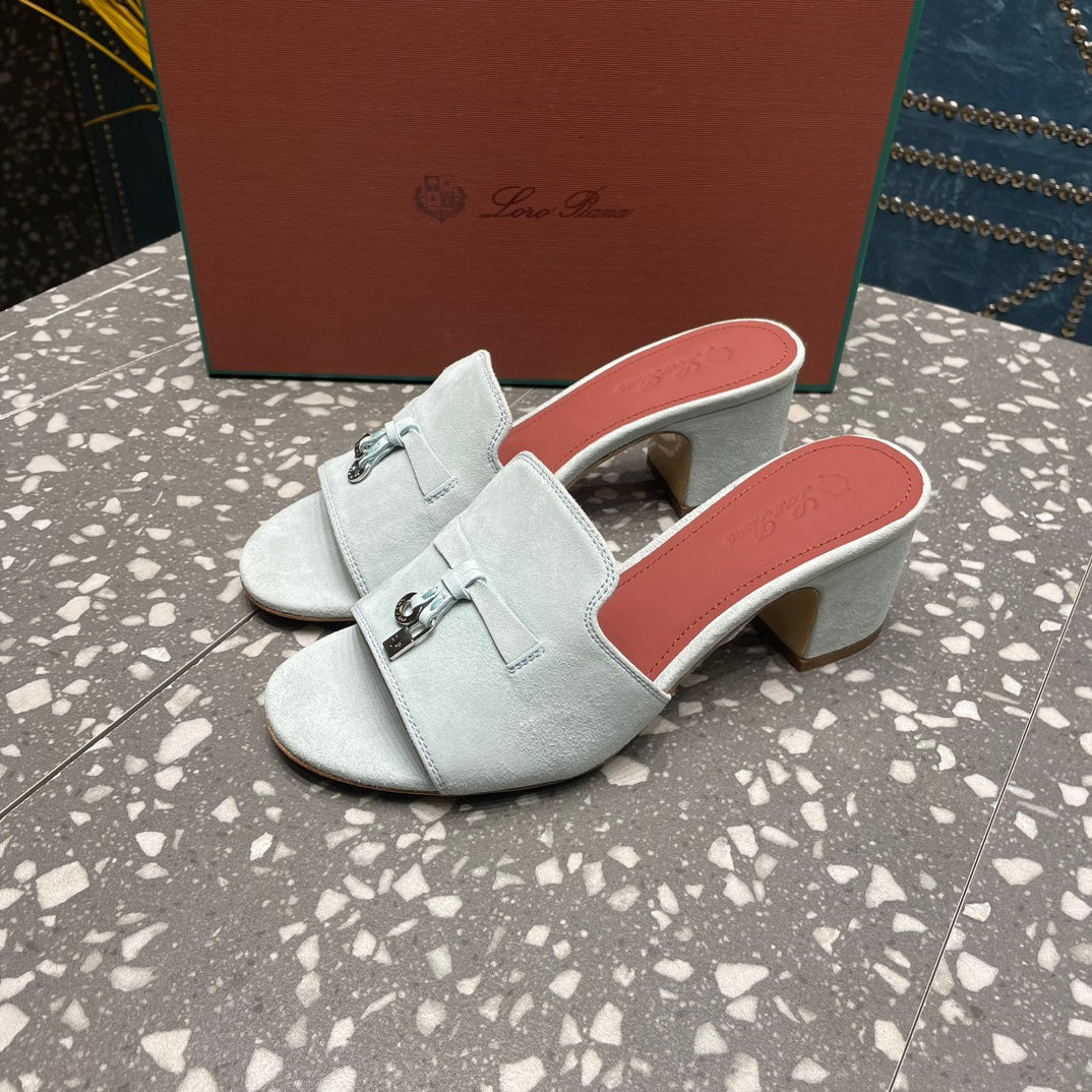 Summer Charms Mules 80 Pale Gray Suede Salmon Lambskin