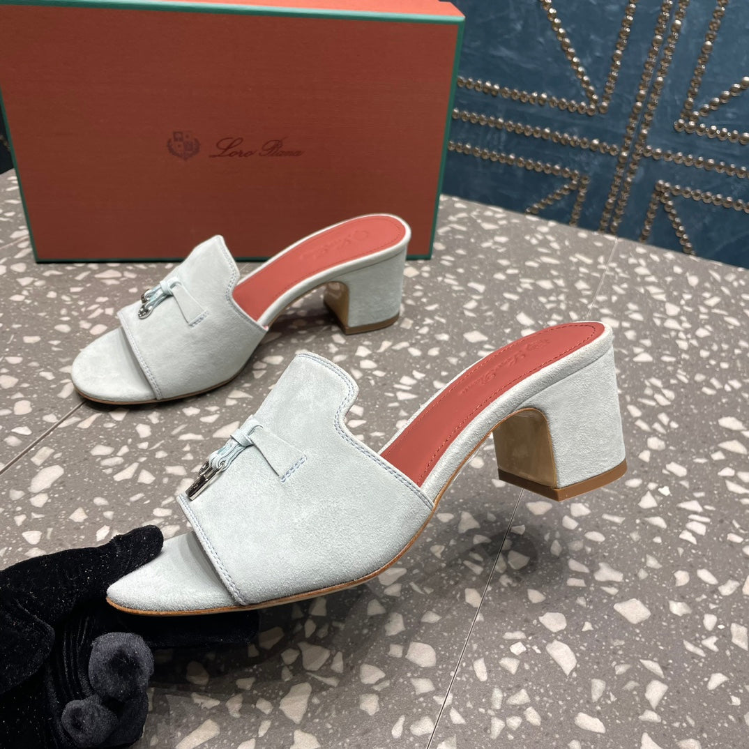 Summer Charms Mules 80 Pale Gray Suede Salmon Lambskin