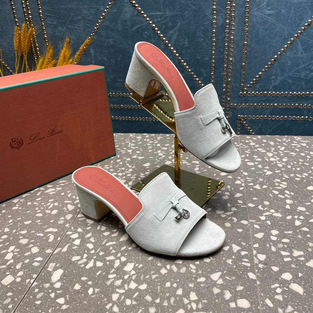 Summer Charms Mules 80 Pale Gray Suede Salmon Lambskin