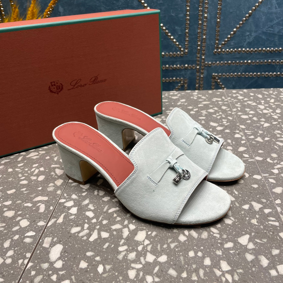 Summer Charms Mules 80 Pale Gray Suede Salmon Lambskin