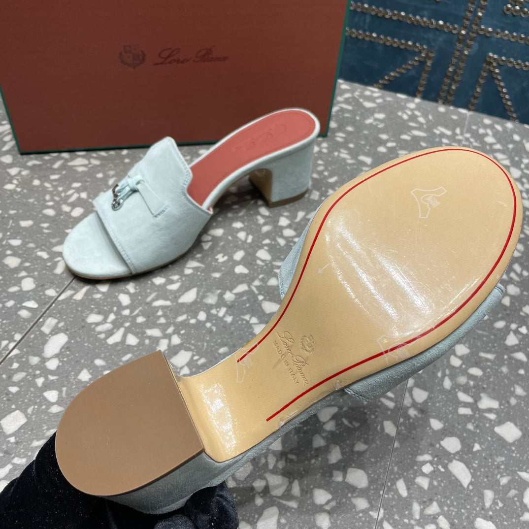 Summer Charms Mules 80 Pale Gray Suede Salmon Lambskin