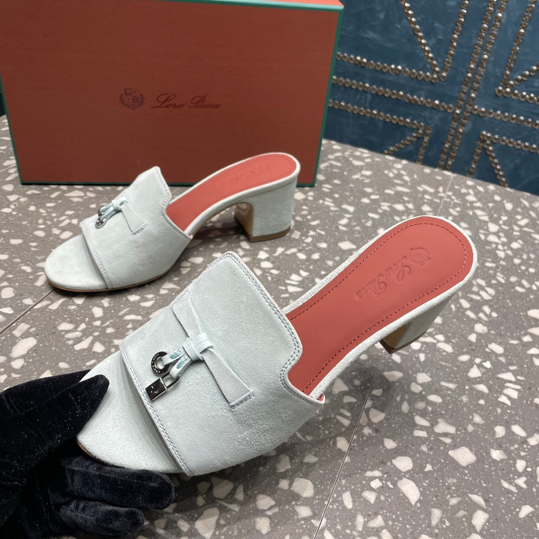 Summer Charms Mules 80 Pale Gray Suede Salmon Lambskin