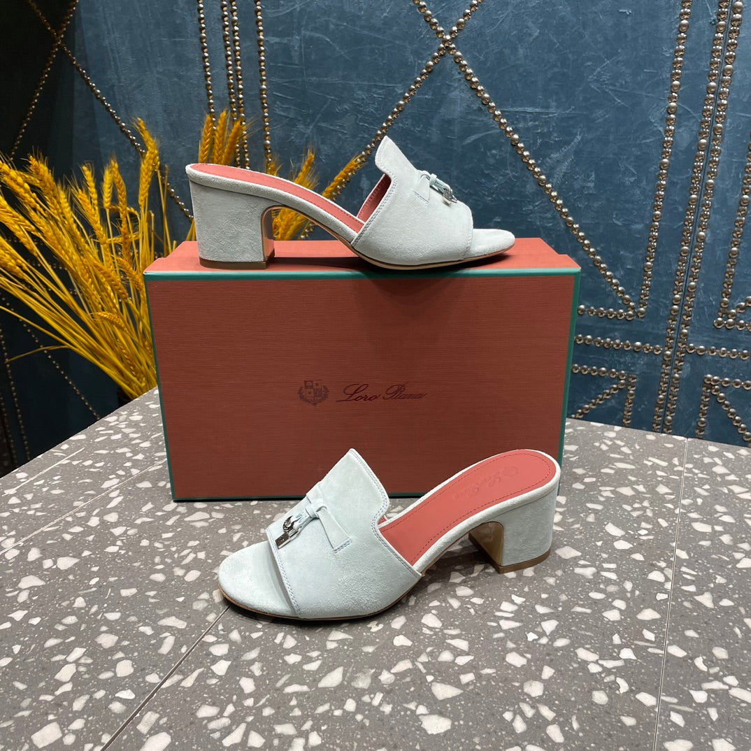 Summer Charms Mules 80 Pale Gray Suede Salmon Lambskin