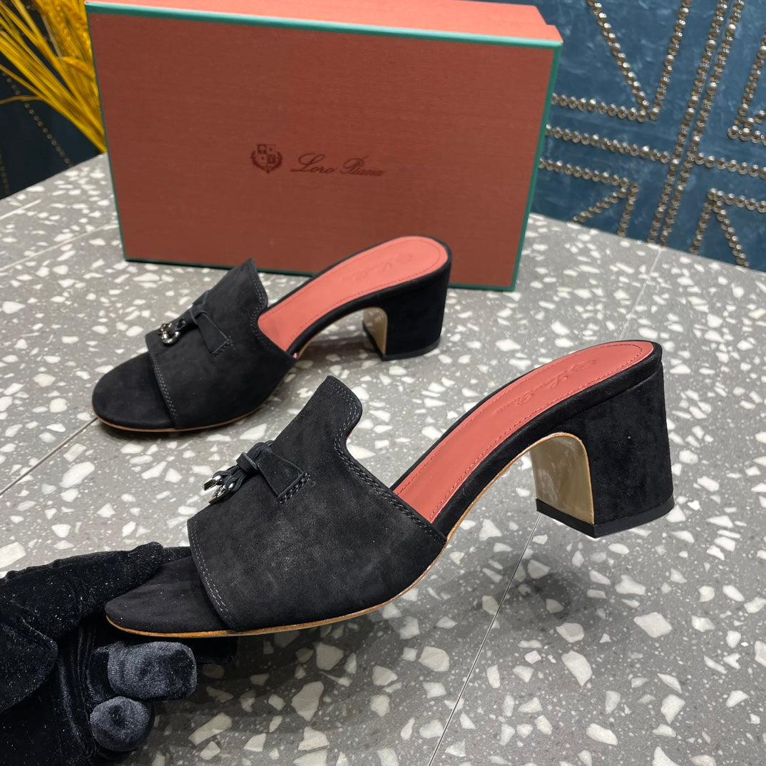 Summer Charms Mules 80 Black Suede Salmon Lambskin