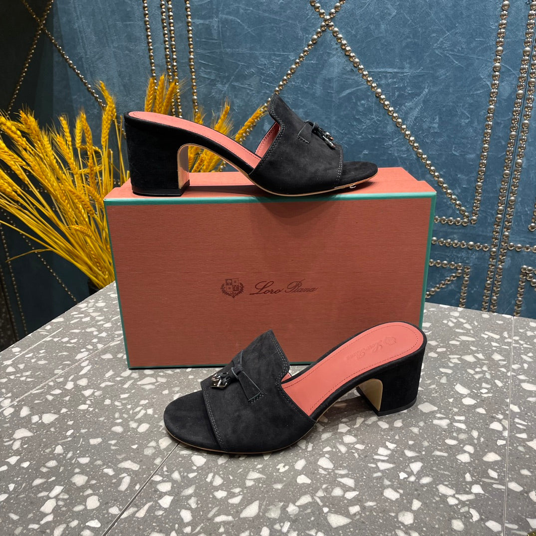 Summer Charms Mules 80 Black Suede Salmon Lambskin