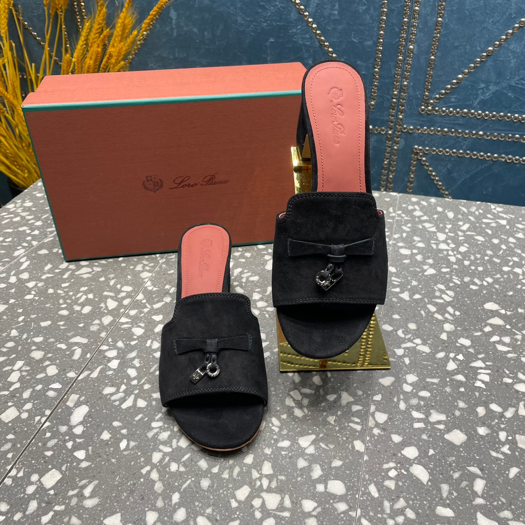 Summer Charms Mules 80 Black Suede Salmon Lambskin