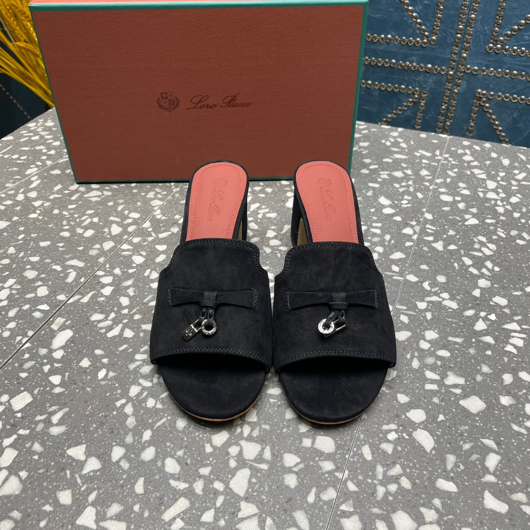 Summer Charms Mules 80 Black Suede Salmon Lambskin