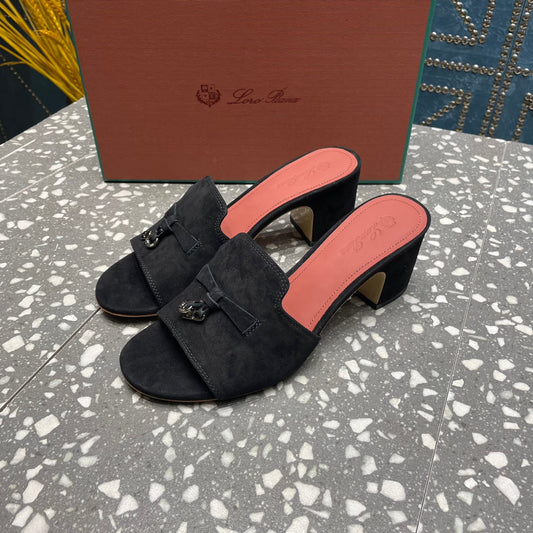 Summer Charms Mules 80 Black Suede Salmon Lambskin