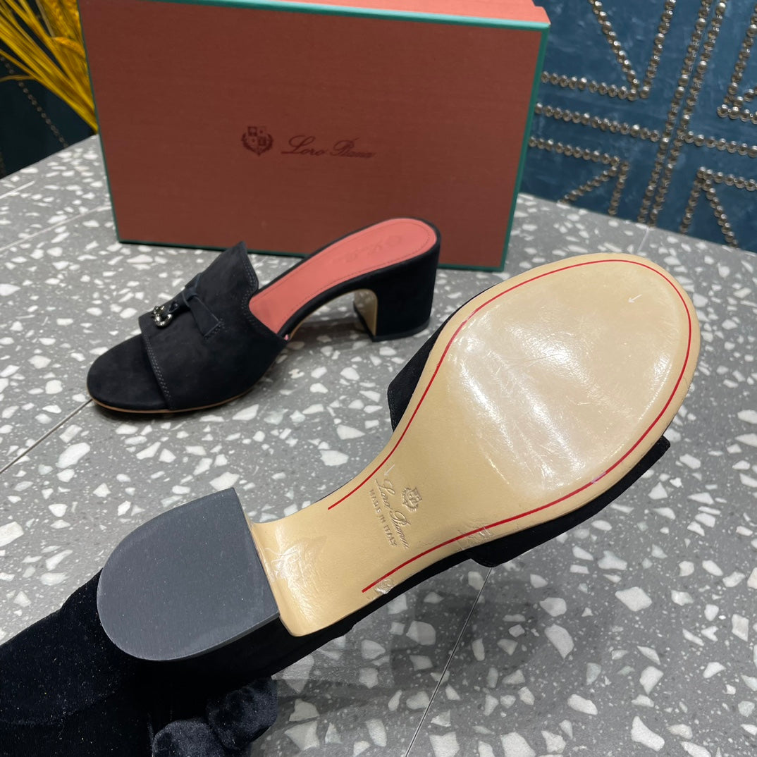 Summer Charms Mules 80 Black Suede Salmon Lambskin