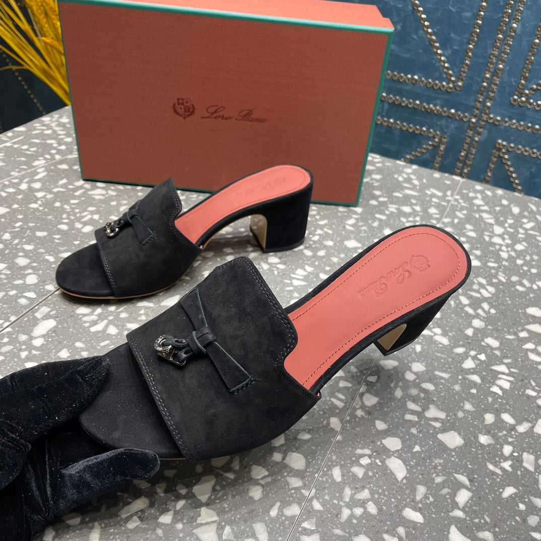 Summer Charms Mules 80 Black Suede Salmon Lambskin