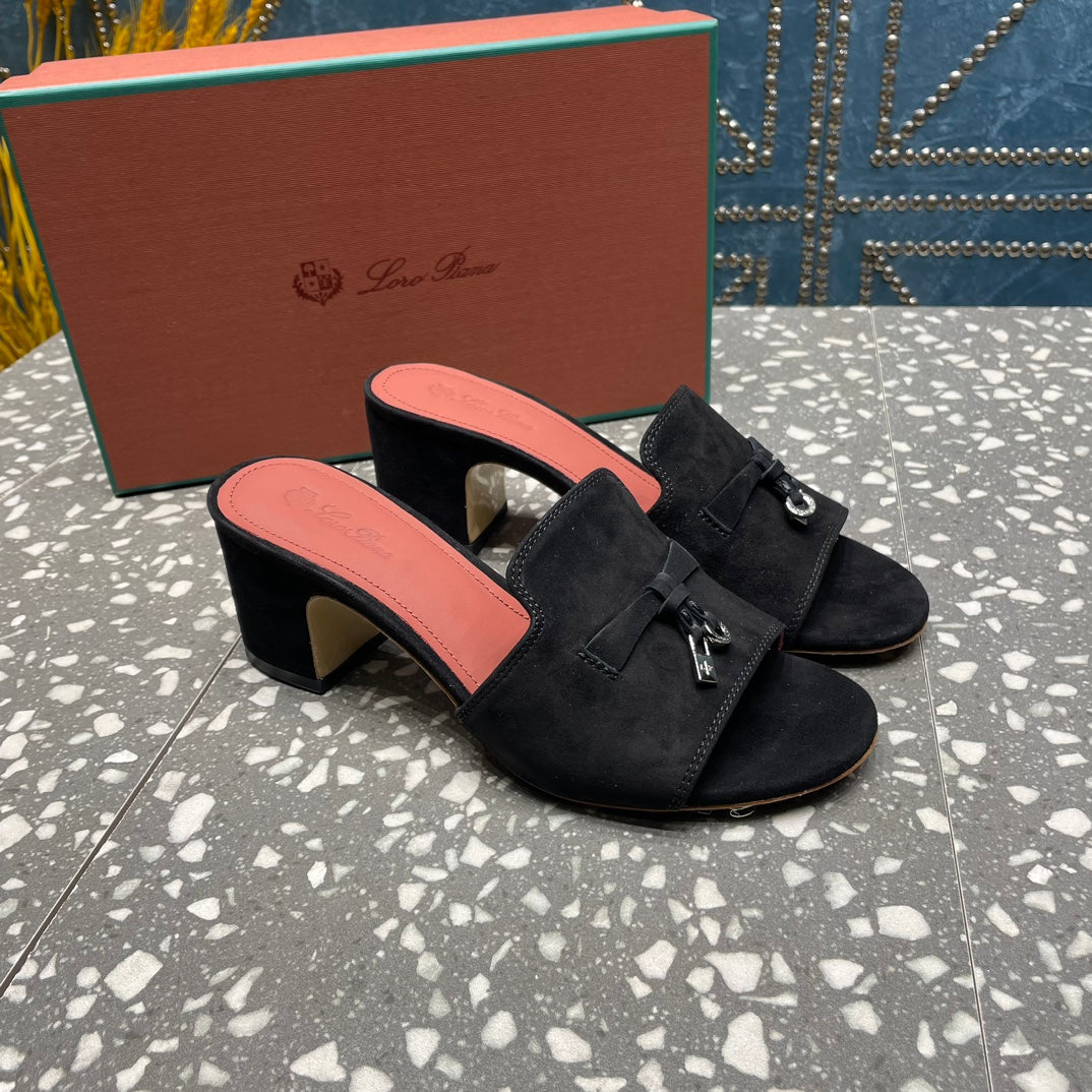 Summer Charms Mules 80 Black Suede Salmon Lambskin