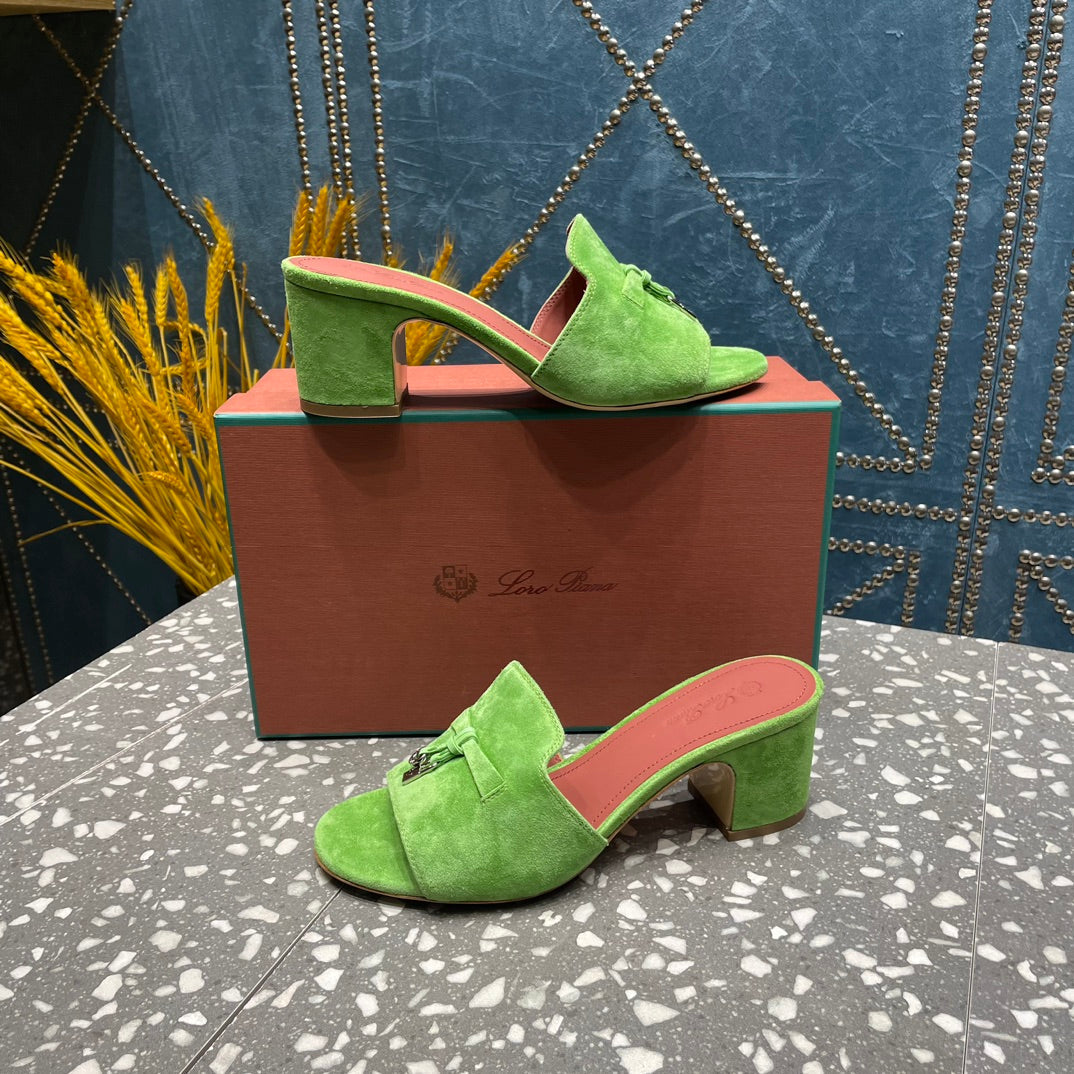 Summer Charms Mules 80 Green Suede Salmon Lambskin