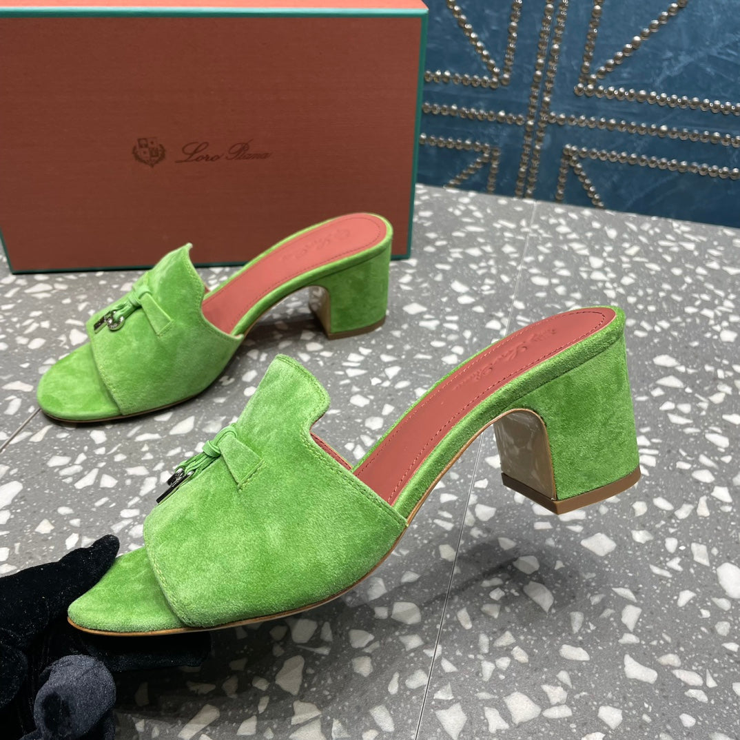 Summer Charms Mules 80 Green Suede Salmon Lambskin